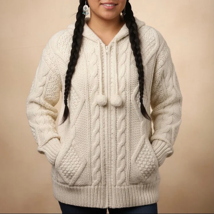 White Cayambe Alpaca Cable Knit Sweater - Image 6