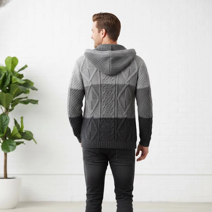 Grey and Black Cayambe Alpaca Cable Knit Sweater - Image 3