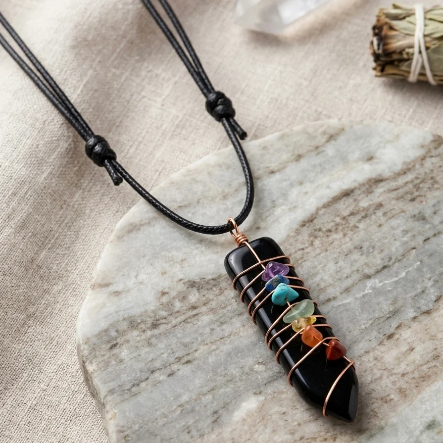 Natural Sword Chakra Unisex Black Pendant