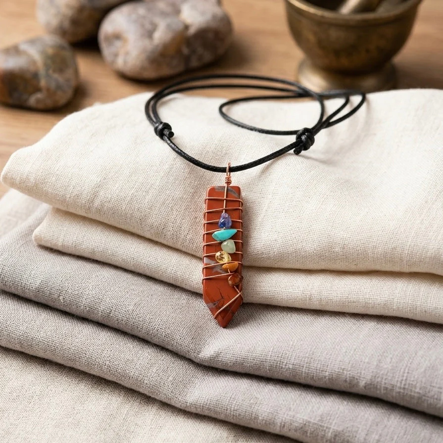 Natural Sword Chakra Unisex Maroon Pendant